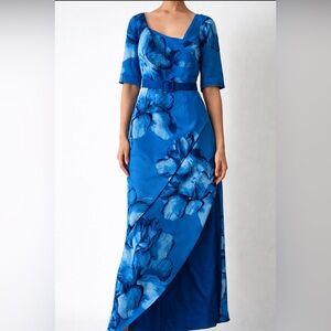 Kay Unger Blue Floral Formal Dress